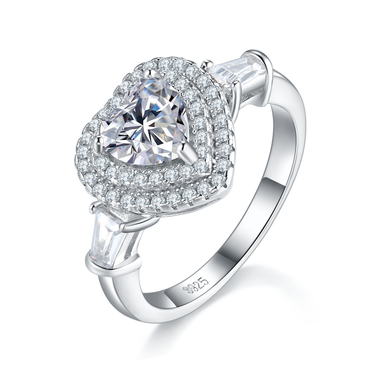 Heart shaped Women's Ring S925 Silver Plated Platinum Customized Selection Main Stone Moissanite 1.0ct/Secondary Stone High Carbon Diamond