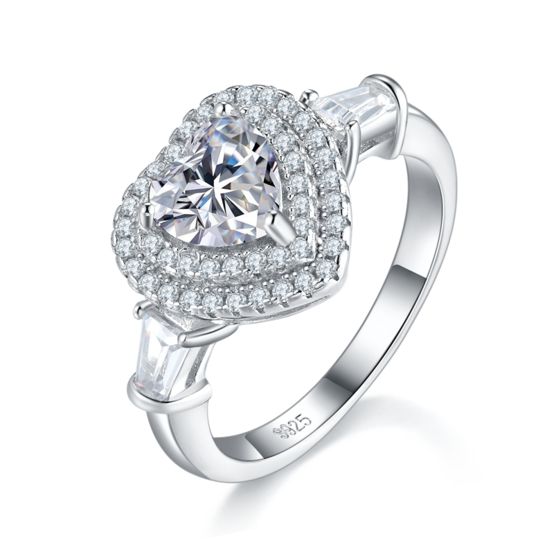 心形Women's RingS925银镀白金定制选款主石Moissanite1.0ct/副石高碳钻