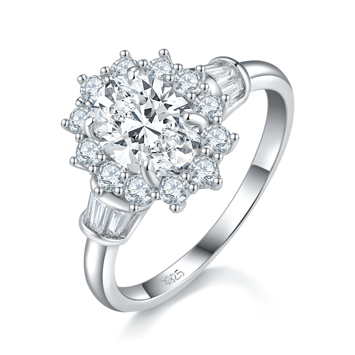 蛋形女戒S925银镀白金定制选款主石莫桑钻1.5ct/副石高碳钻
