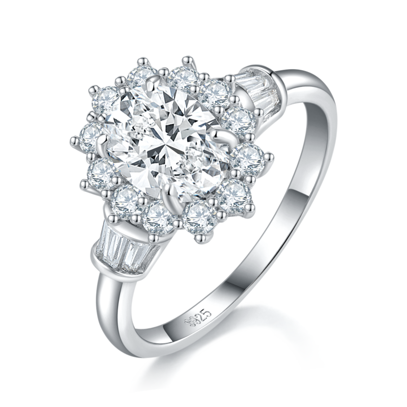 蛋形Women's RingS925银镀白金定制选款主石Moissanite1.5ct/副石高碳钻