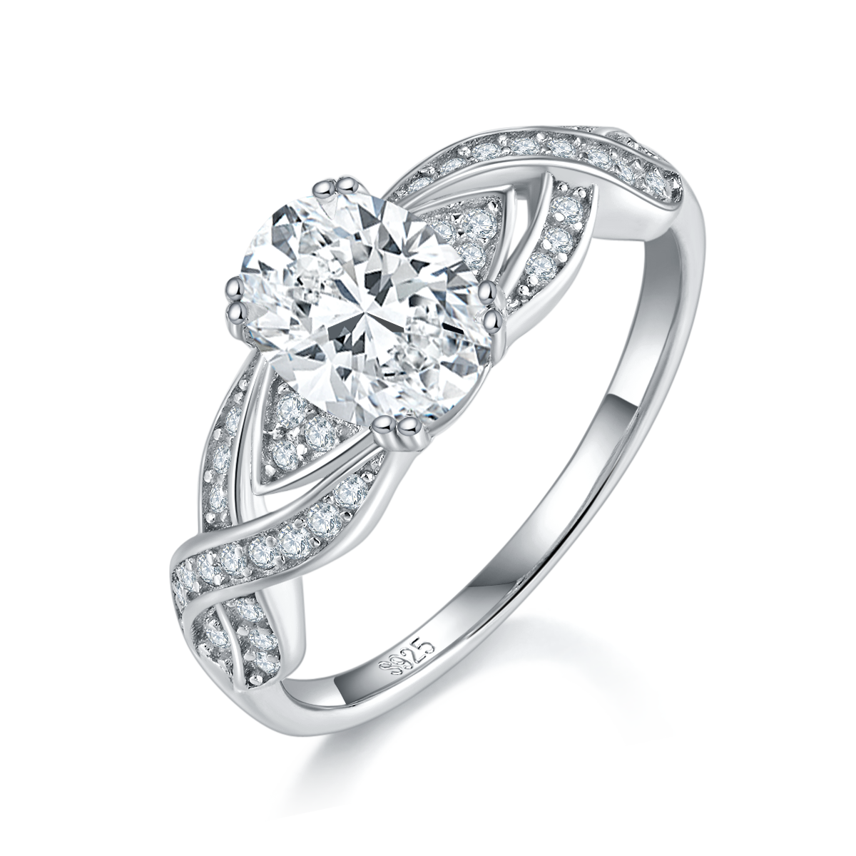 Egg shaped Women's Ring S925 Silver Plated Platinum Women's Ring Customized Selection Main Stone Moissanite Diamond 1.5ct/Secondary Stone High Carbon Diamond