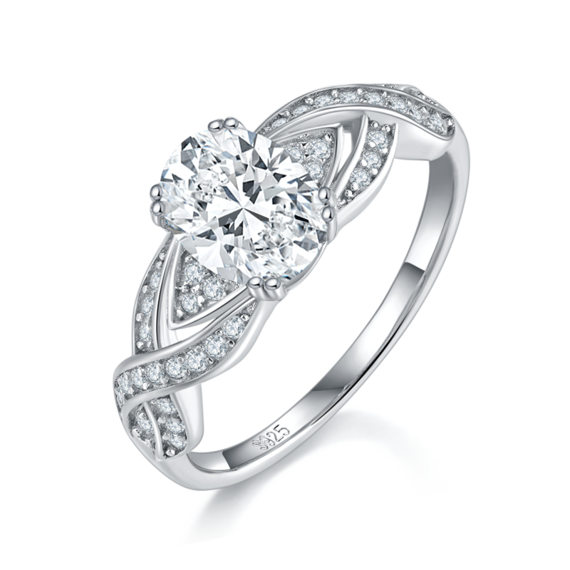 蛋形Women's RingS925银镀白金Women's Ring定制选款主石Moissanite1.5ct/副石高碳钻
