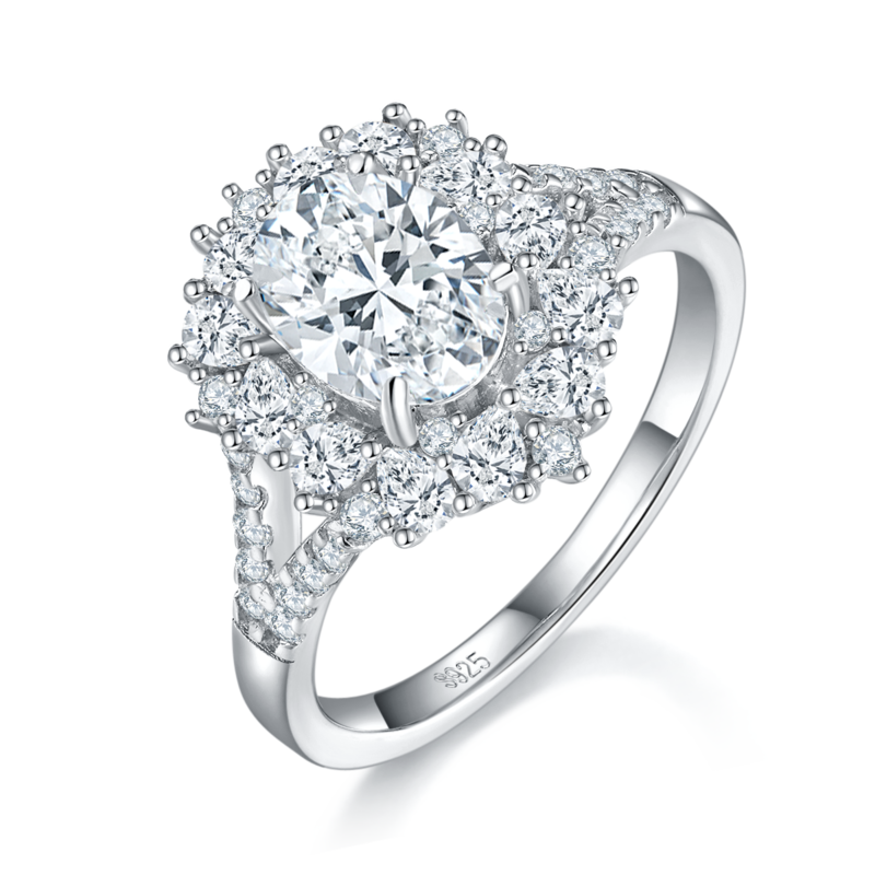 蛋形女戒S925银镀白金定制选款主石莫桑钻1.5ct/副石高碳钻
