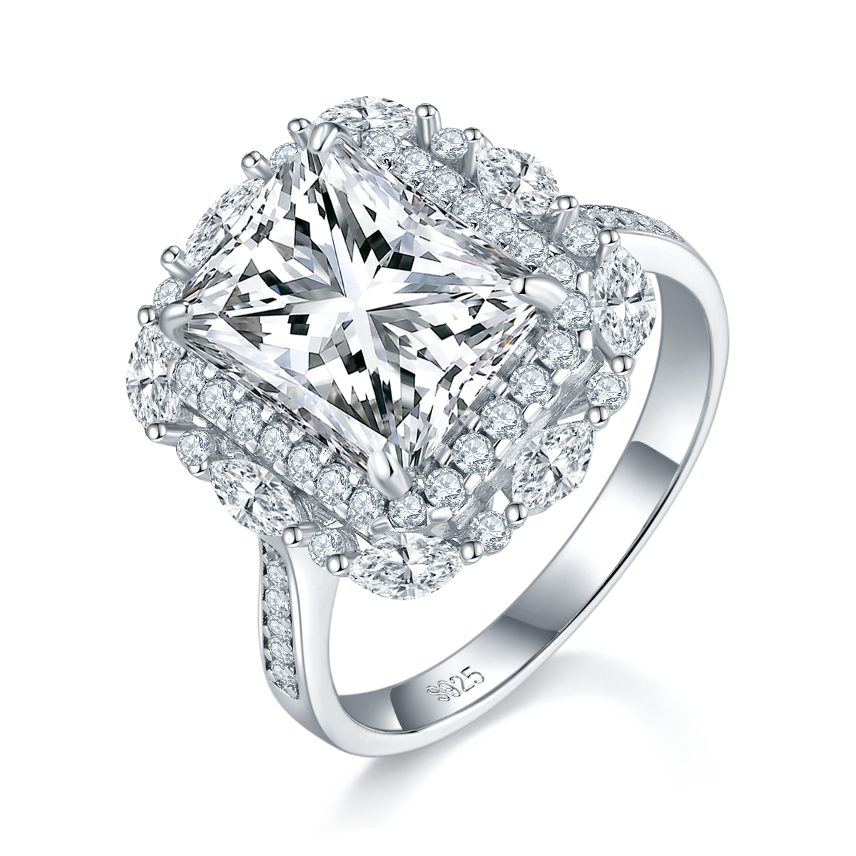雷迪恩女戒S925银镀白金定制选款主石莫桑钻4.0ct/副石高碳钻
