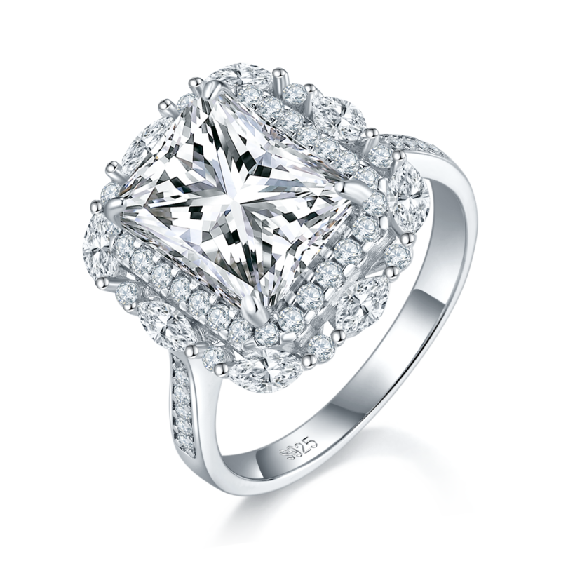 雷迪恩Women's RingS925银镀白金定制选款主石Moissanite4.0ct/副石高碳钻