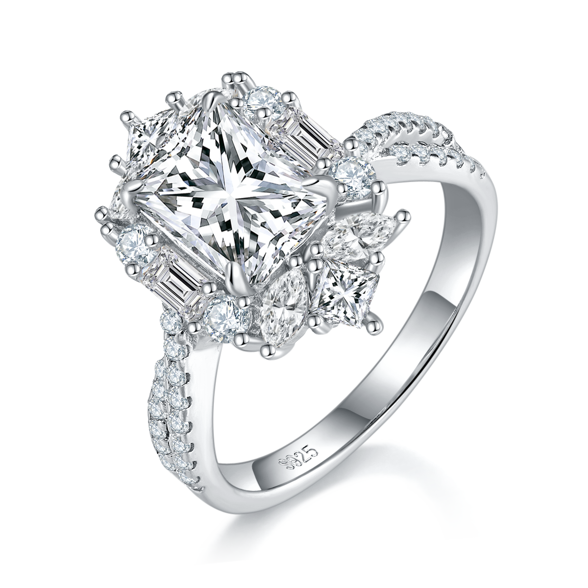 雷迪恩S925银镀白金定制选款主石莫桑钻2.0ct/副石高碳钻