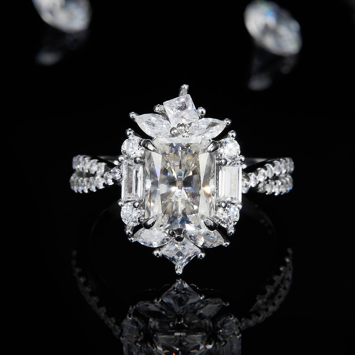 雷迪恩S925银镀白金定制选款主石莫桑钻2.0ct/副石高碳钻