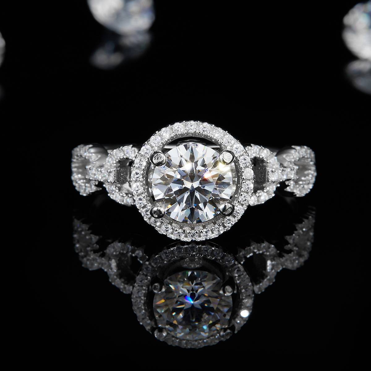 Single Head Women's Ring S925 Silver Plated Platinum Customized Selection Main Stone Moissanite Diamond 1.0ct/Secondary Stone High Carbon Diamond
