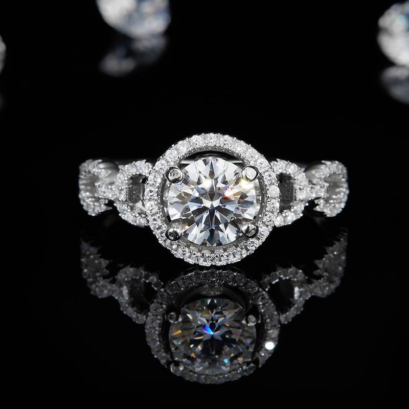 单头Women's RingS925银镀白金定制选款主石Moissanite1.0ct/副石高碳钻