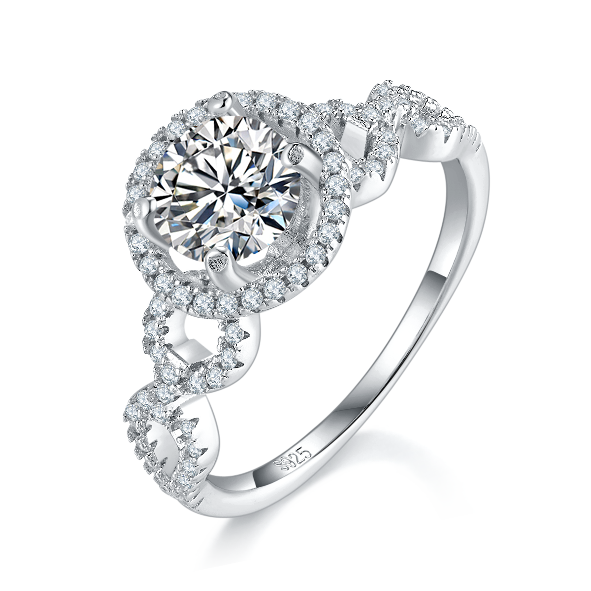 Single Head Women's Ring S925 Silver Plated Platinum Customized Selection Main Stone Moissanite Diamond 1.0ct/Secondary Stone High Carbon Diamond