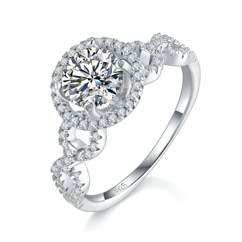 单头Women's RingS925银镀白金定制选款主石Moissanite1.0ct/副石高碳钻