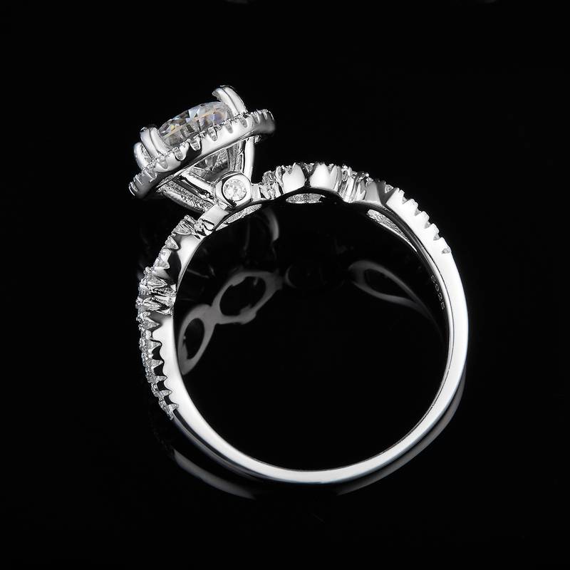 单头Women's RingS925银镀白金定制选款主石Moissanite1.0ct/副石高碳钻