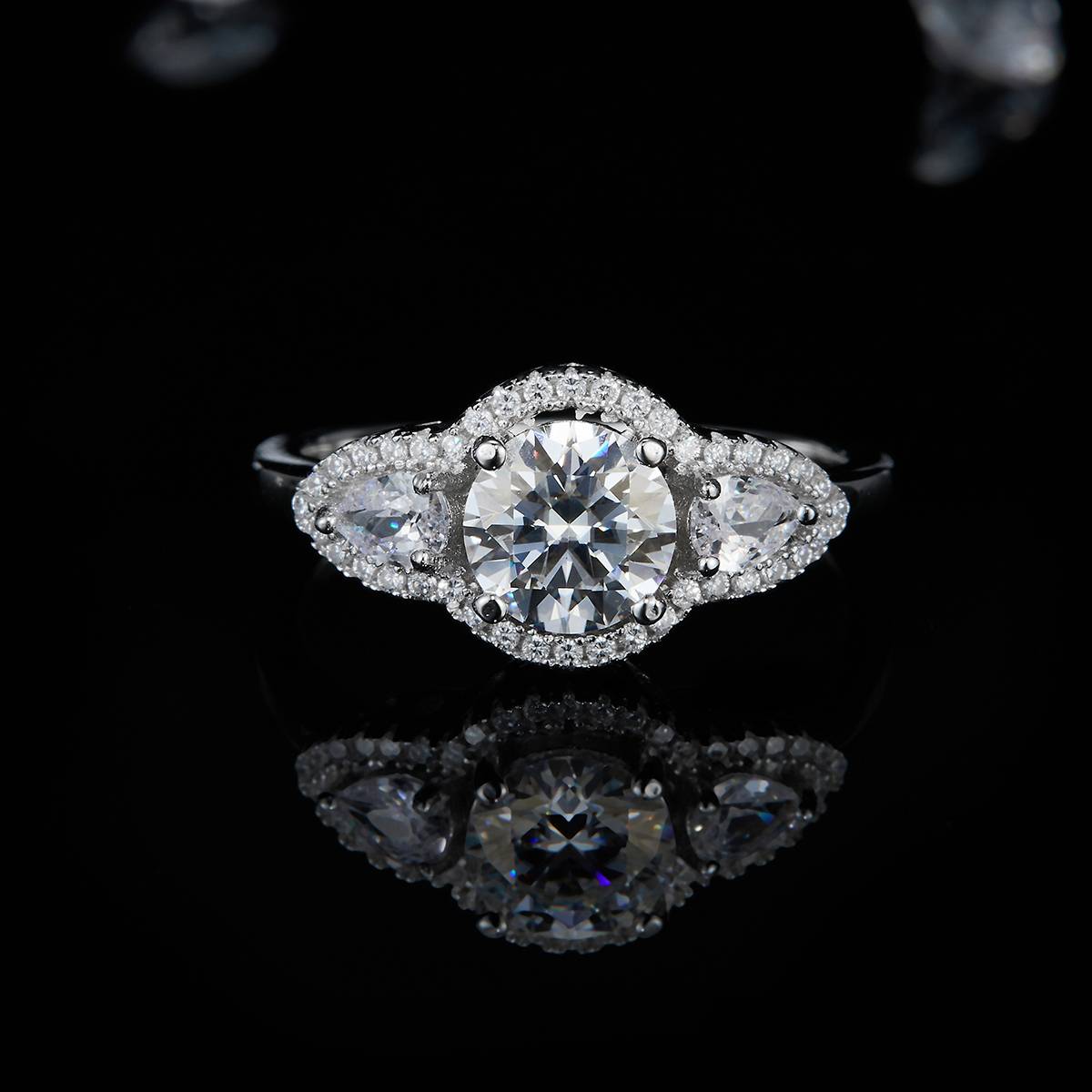 Three Stone Women's Ring S925 Silver Plated Platinum Customized Selection Main Stone Moissanite Diamond 1.0ct/Secondary Stone High Carbon Diamond