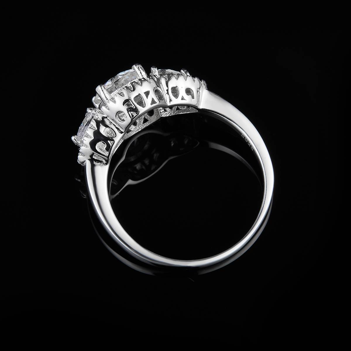 Three Stone Women's Ring S925 Silver Plated Platinum Customized Selection Main Stone Moissanite Diamond 1.0ct/Secondary Stone High Carbon Diamond