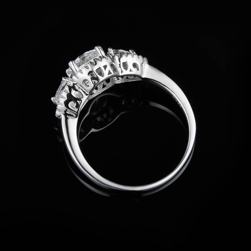 三石Women's RingS925银镀白金定制选款主石Moissanite1.0ct/副石高碳钻