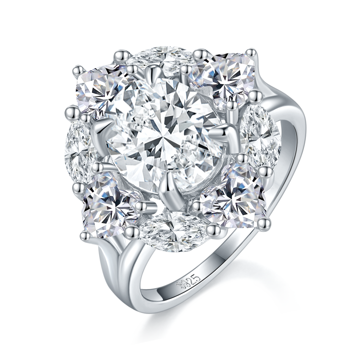 Egg shaped Women's Ring S925 Silver Plated Platinum Customized Selection Main Stone Moissanite Diamond 3.0ct/Secondary Stone High Carbon Diamond