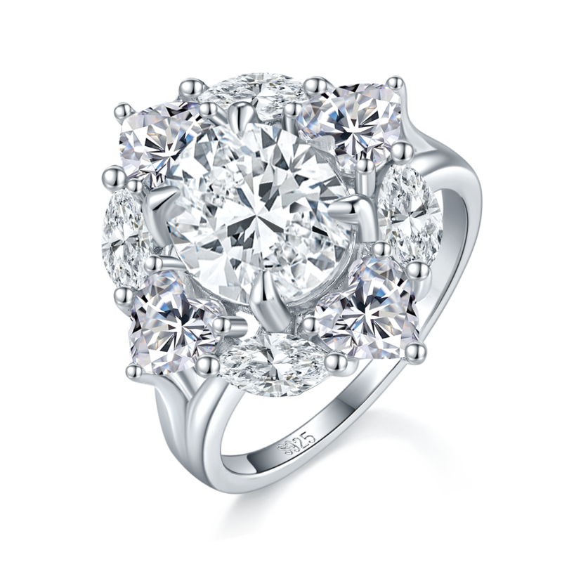 蛋形Women's RingS925银镀白金定制选款主石Moissanite3.0ct/副石高碳钻