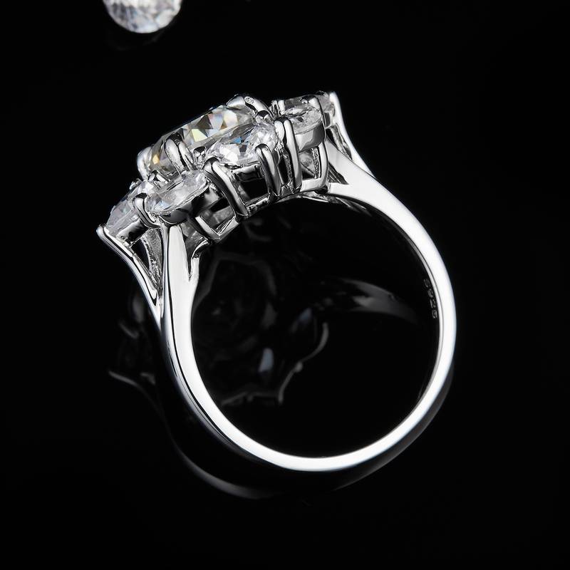 蛋形Women's RingS925银镀白金定制选款主石Moissanite3.0ct/副石高碳钻