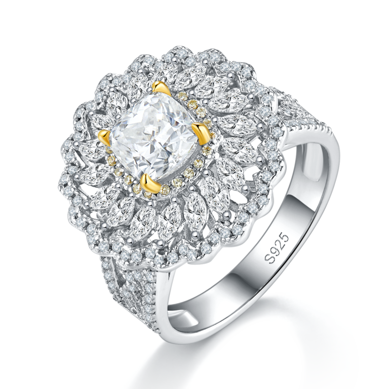 枕形Women's RingS925银镀白金+K黄定制选款主石Moissanite1.0ct/副石高碳钻