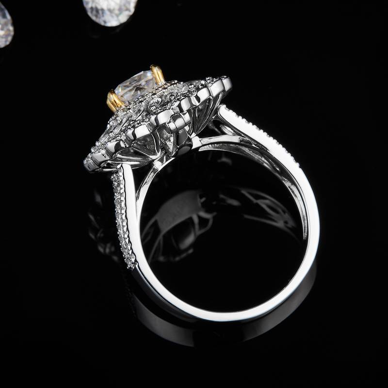 枕形Women's RingS925银镀白金+K黄定制选款主石Moissanite1.0ct/副石高碳钻