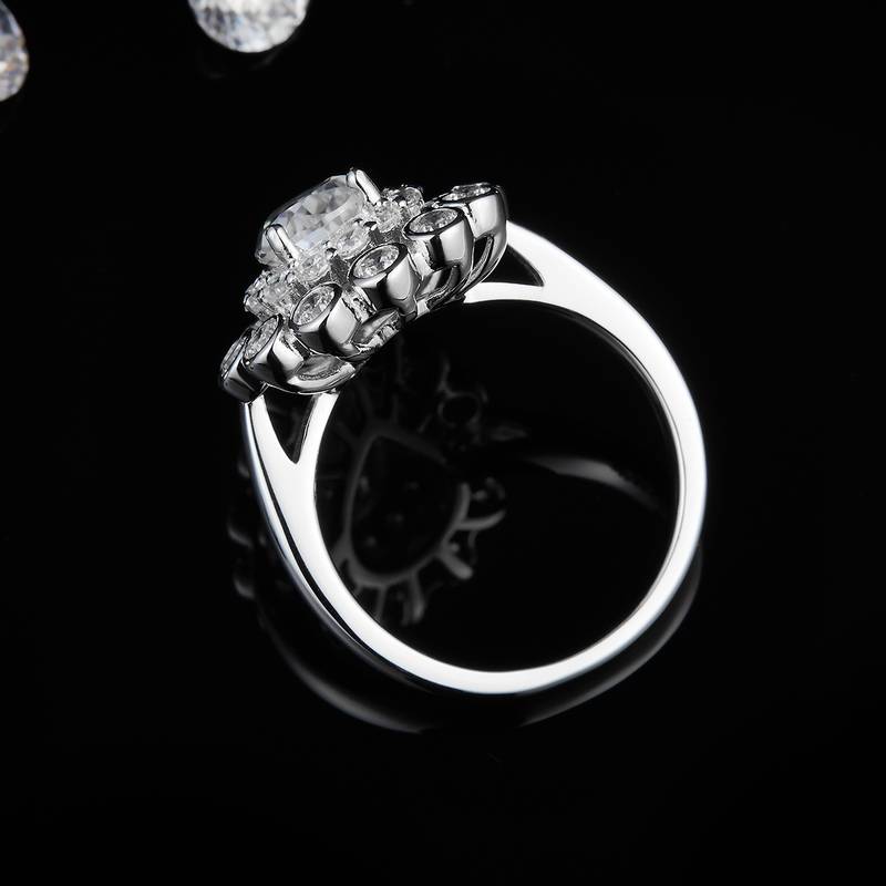 水滴Women's RingS925银镀白金定制选款主石Moissanite1.5ct/副石高碳钻