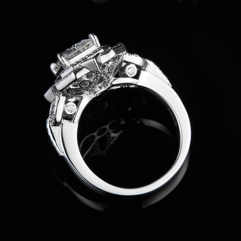 祖母绿切割Women's RingS925银镀白金定制选款主石Moissanite3.0ct/副石高碳钻