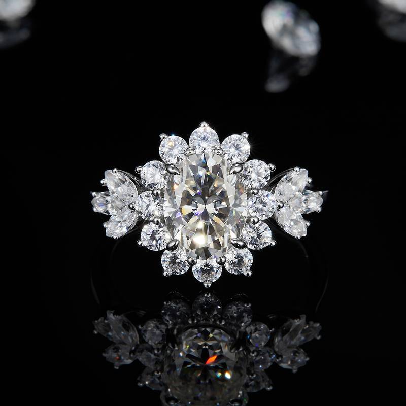 蛋形Women's RingS925银镀白金定制选款主石Moissanite2.0ct/副石高碳钻
