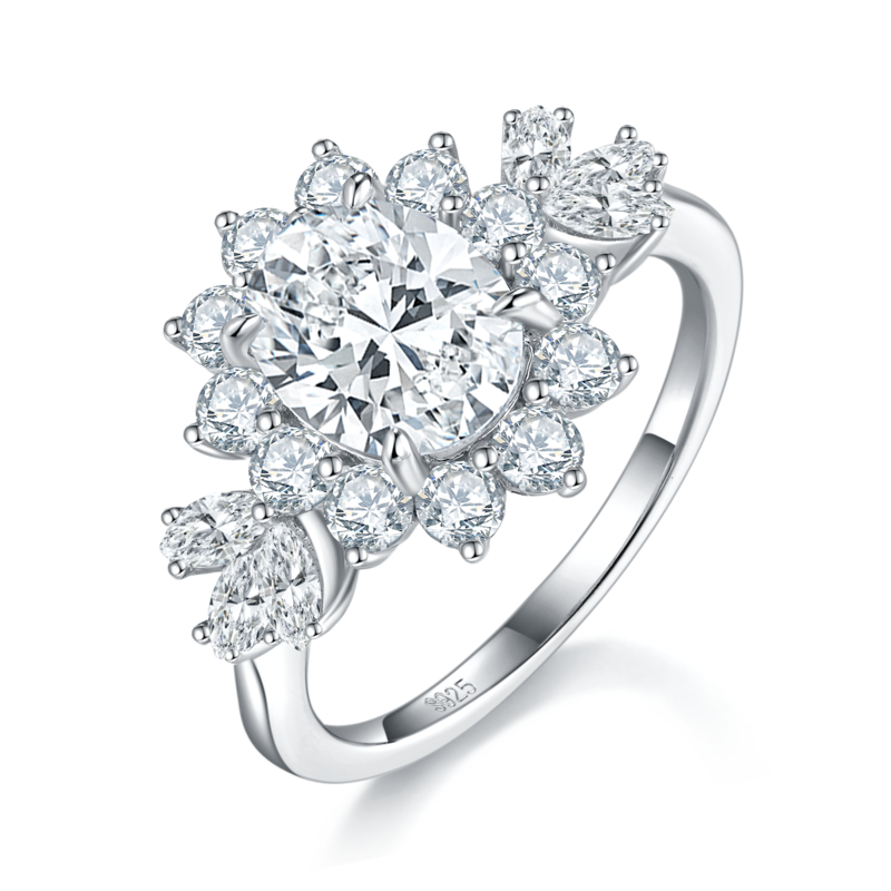 蛋形Women's RingS925银镀白金定制选款主石Moissanite2.0ct/副石高碳钻