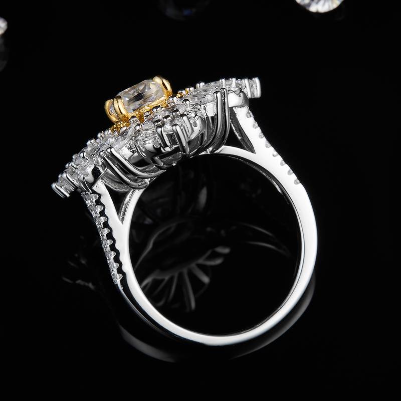 枕形Women's RingS925银镀白金+K黄定制选款主石Moissanite1.0ct/副石高碳钻