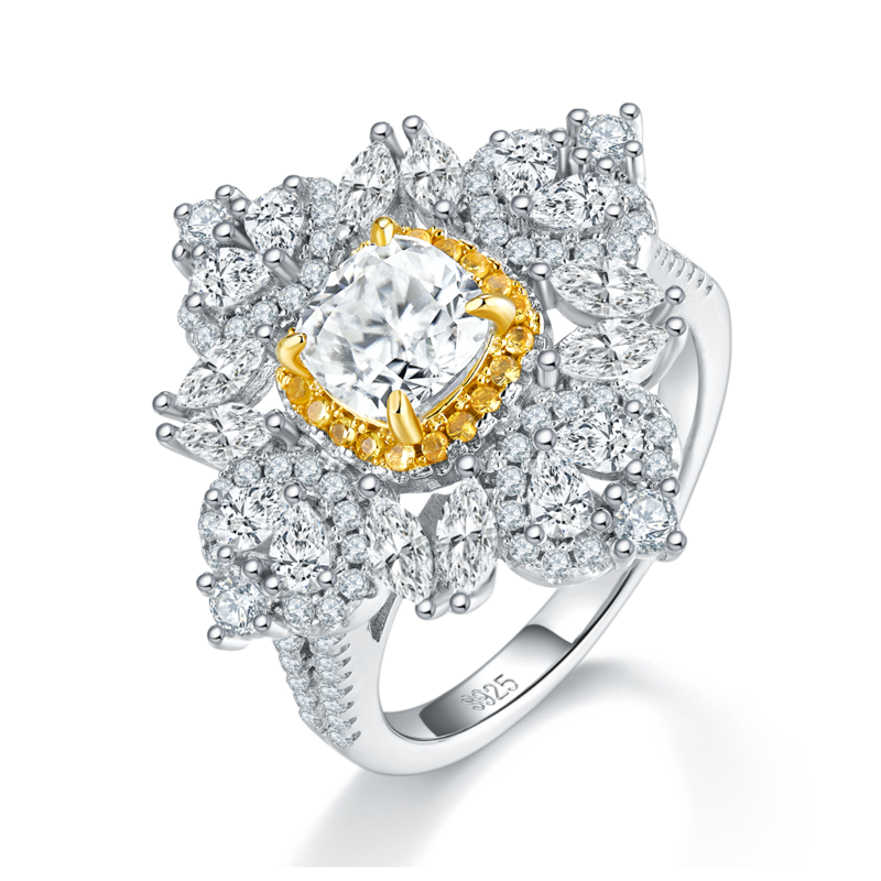 枕形Women's RingS925银镀白金+K黄定制选款主石Moissanite1.0ct/副石高碳钻