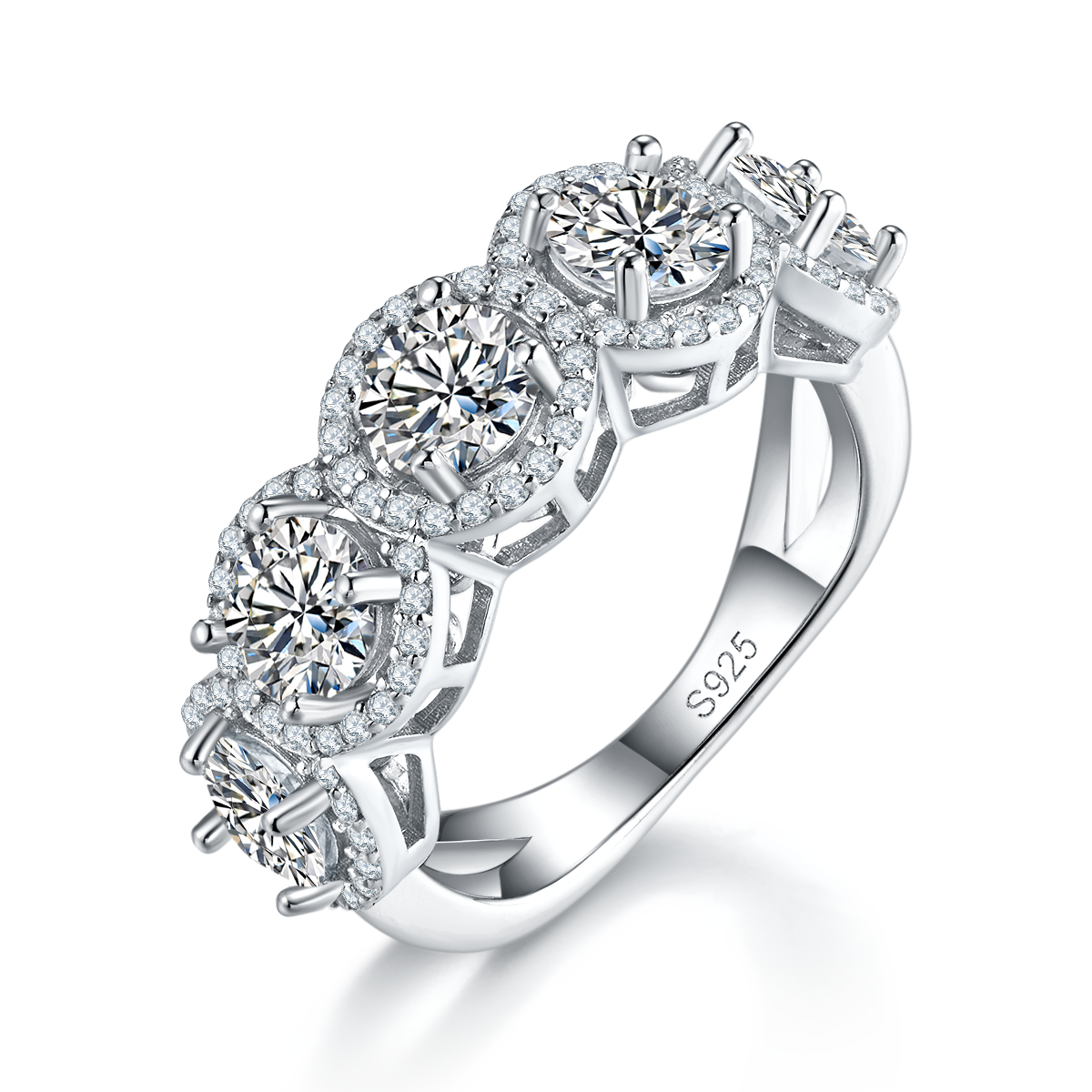 Round Bag Ring S925 Silver Plated Platinum Customized Selection Main Stone Moissanite Diamond 2.5ct/Secondary Stone High Carbon Diamond