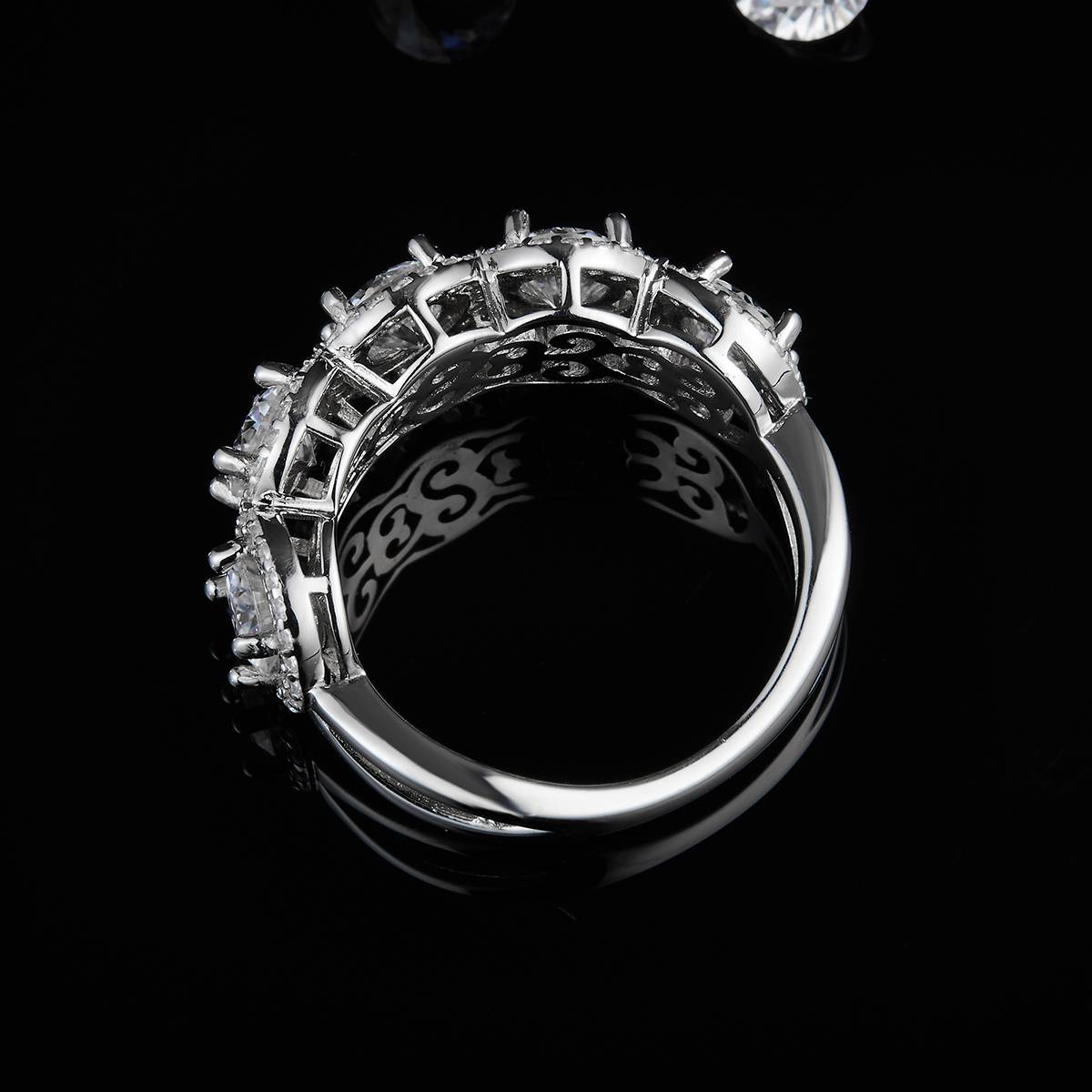 Round Bag Ring S925 Silver Plated Platinum Customized Selection Main Stone Moissanite Diamond 2.5ct/Secondary Stone High Carbon Diamond