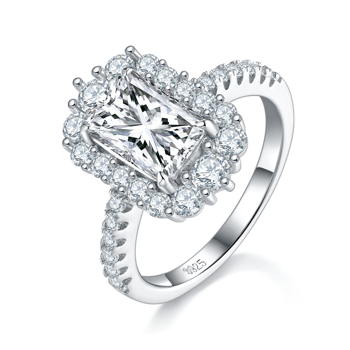 Emerald Cut Women's Ring S925 Silver Plated Platinum Customized Selection Main Stone Moissanite Diamond 2.5ct/Secondary Stone High Carbon Diamond