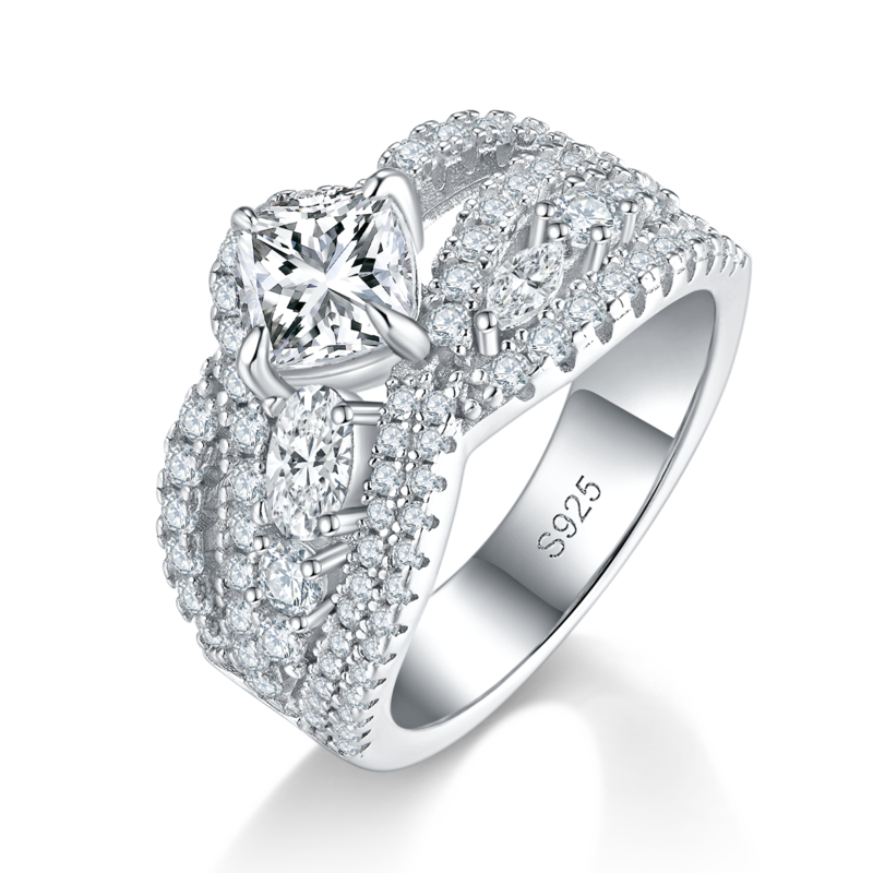 豪华满钻Women's RingS925银镀白金定制选款主石Moissanite1.0ct/副石高碳钻
