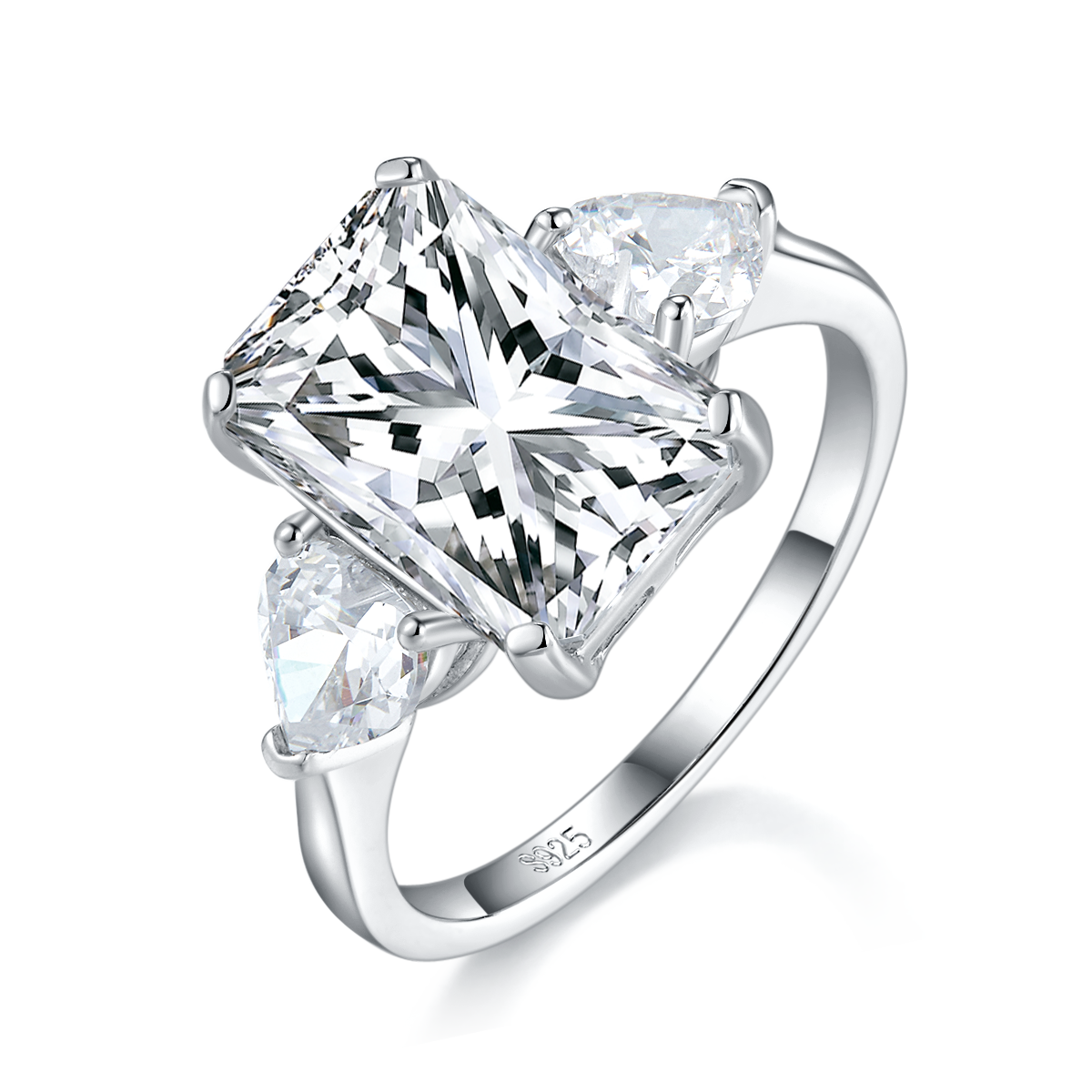 三石女戒S925银镀白金定制选款主石莫桑钻5.0ct/副石莫桑钻