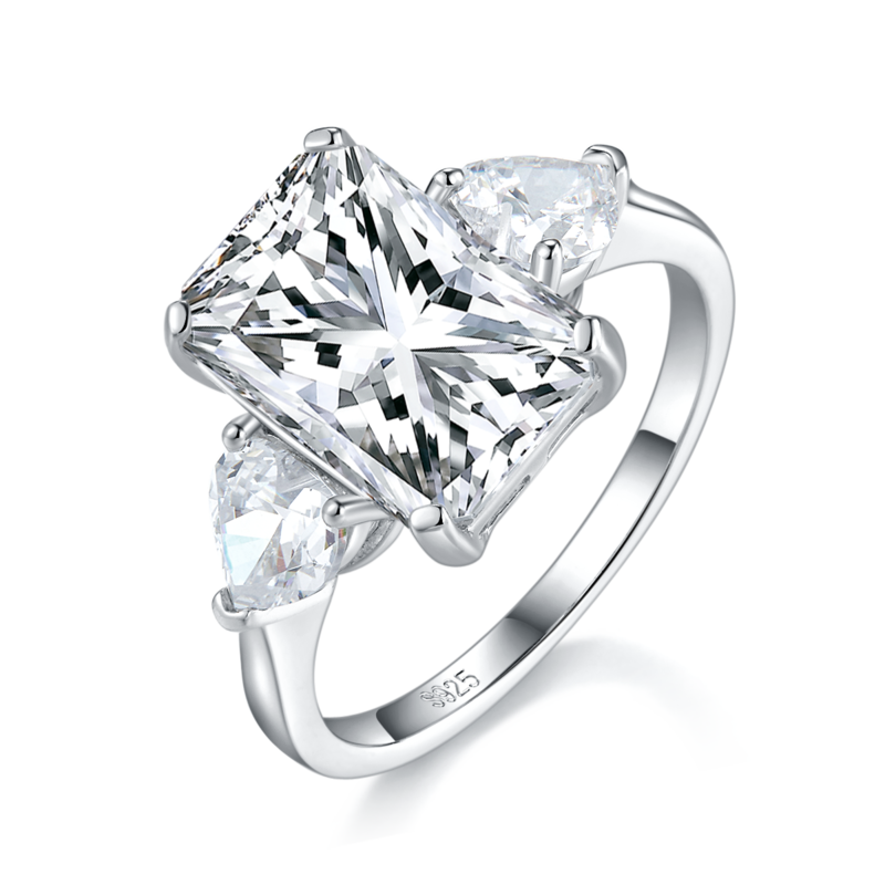 三石女戒S925银镀白金定制选款主石莫桑钻5.0ct/副石莫桑钻