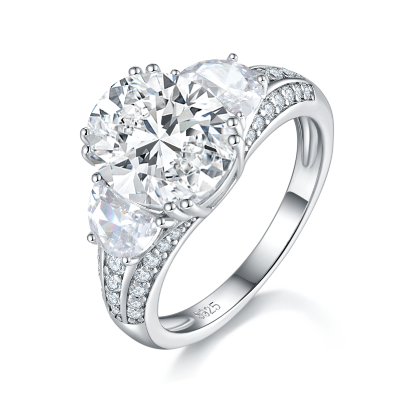 豪华三石Women's RingS925银镀白金Women's Ring定制选款主石Moissanite5.0ct/副石高碳钻