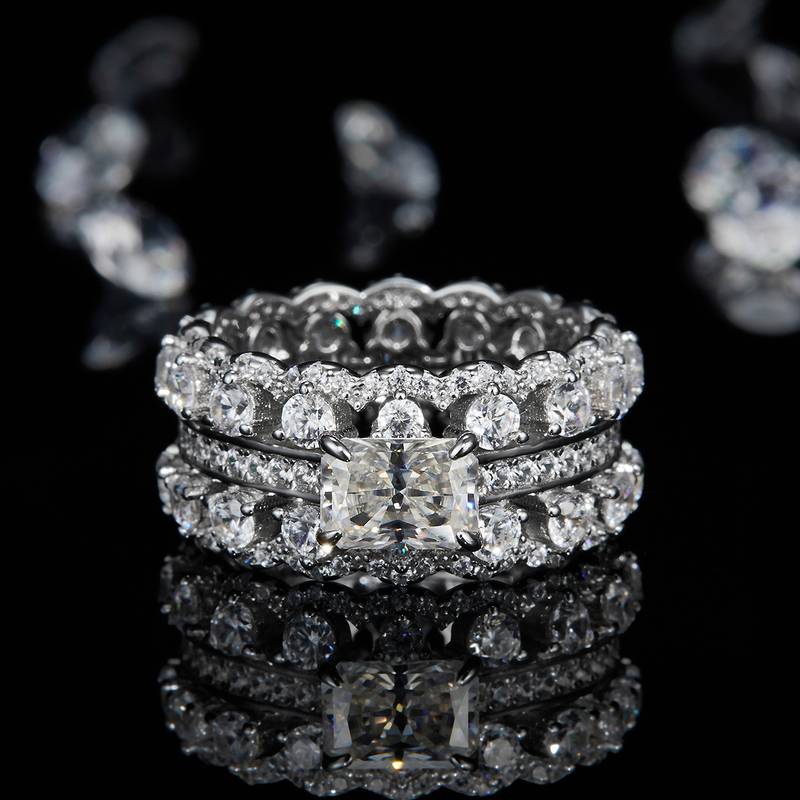 豪华满钻Women's RingS925银镀白金定制选款主石Moissanite1.0ct/副石高碳钻