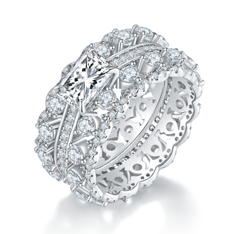 豪华满钻Women's RingS925银镀白金定制选款主石Moissanite1.0ct/副石高碳钻