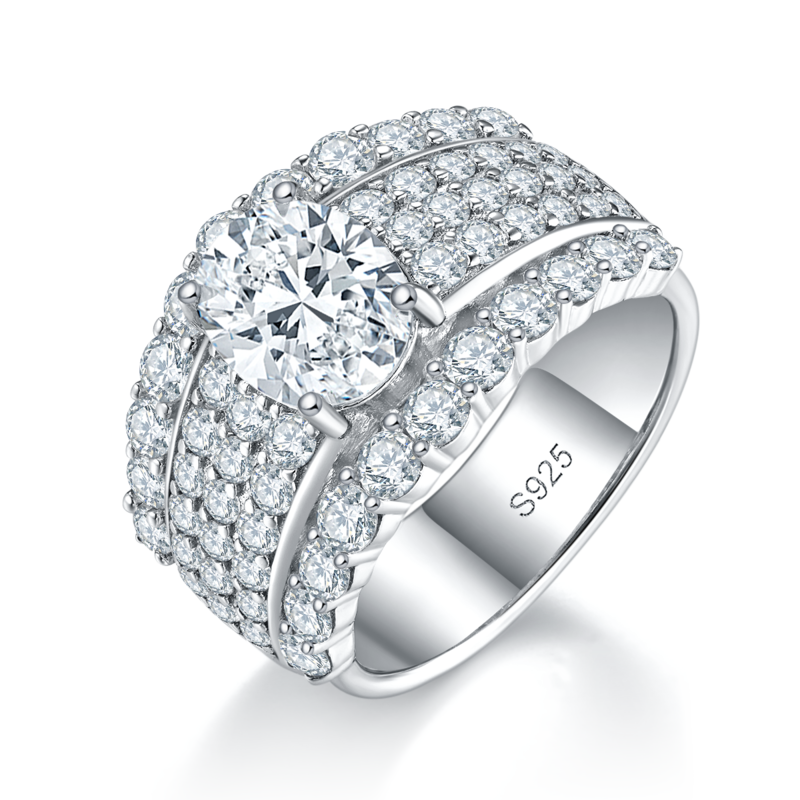 豪华满钻蛋形Women's RingS925银镀白金定制选款主石Moissanite2.0ct/副石高碳钻