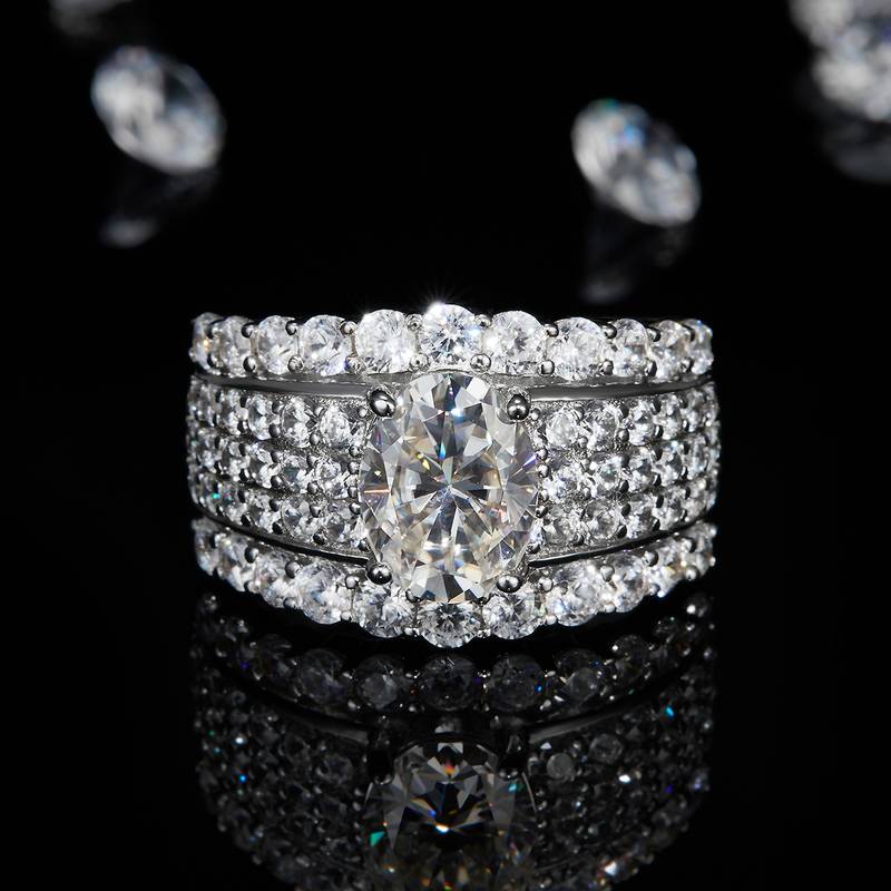 豪华满钻蛋形Women's RingS925银镀白金定制选款主石Moissanite2.0ct/副石高碳钻