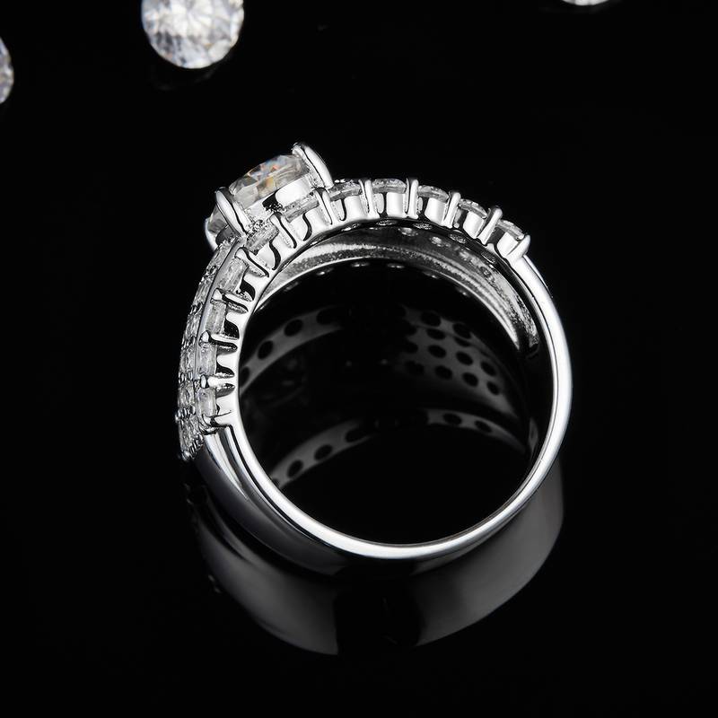 豪华满钻蛋形Women's RingS925银镀白金定制选款主石Moissanite2.0ct/副石高碳钻