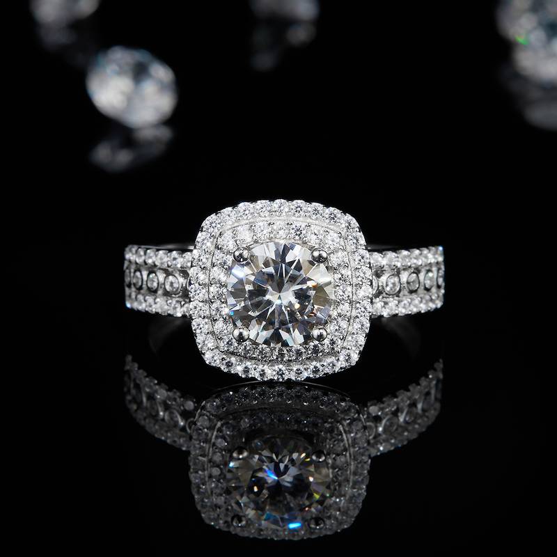 豪华方包Women's RingS925银镀白金定制选款主石Moissanite1.0ct/副石高碳钻