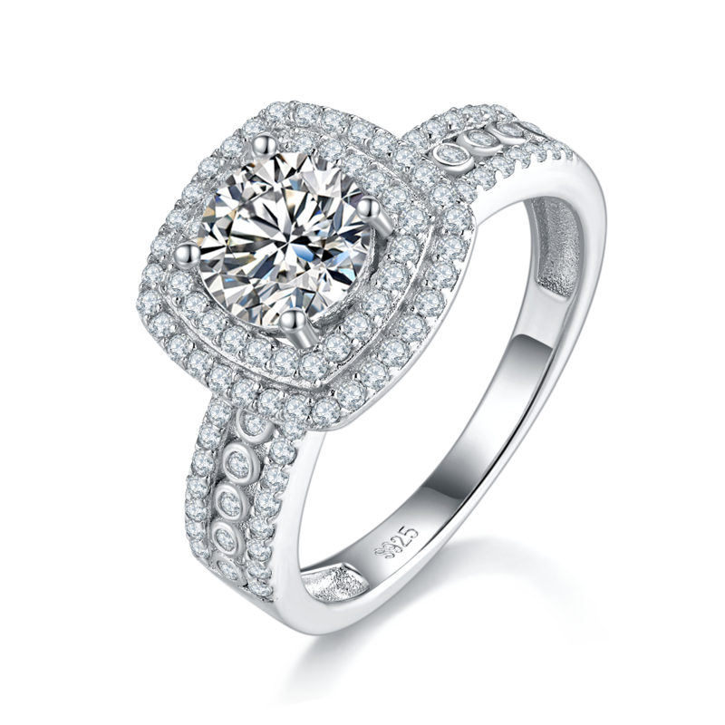 豪华方包Women's RingS925银镀白金定制选款主石Moissanite1.0ct/副石高碳钻
