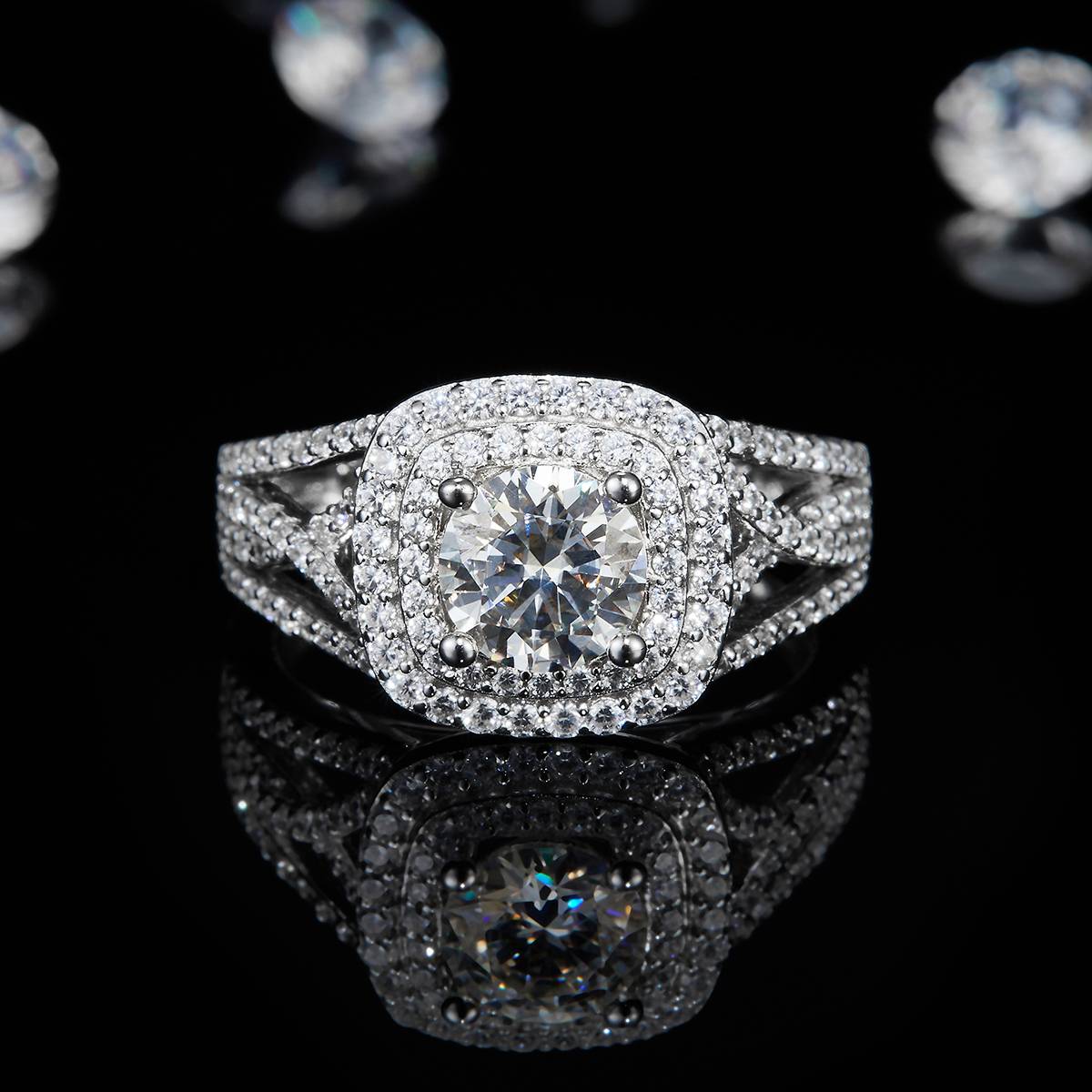 Luxury square bag women's ring S925 silver plated platinum customized selection main stone Moissanite diamond 1.0ct/secondary stone high carbon diamond