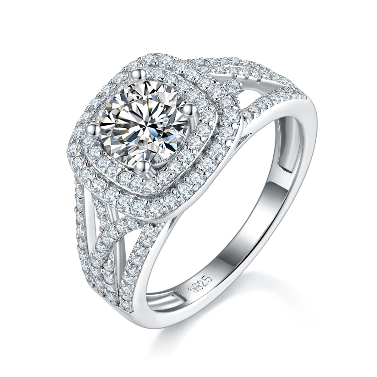 Luxury square bag women's ring S925 silver plated platinum customized selection main stone Moissanite diamond 1.0ct/secondary stone high carbon diamond