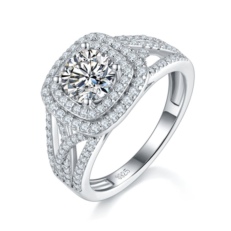 豪华方包Women's RingS925银镀白金定制选款主石Moissanite1.0ct/副石高碳钻