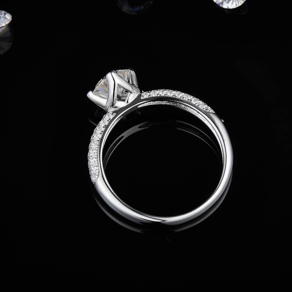 Single Head Women's Ring S925 Silver Plated Platinum Women's Ring Customized Selection Main Stone Moissanite Diamond 1.0ct/Secondary Stone High Carbon Diamond
