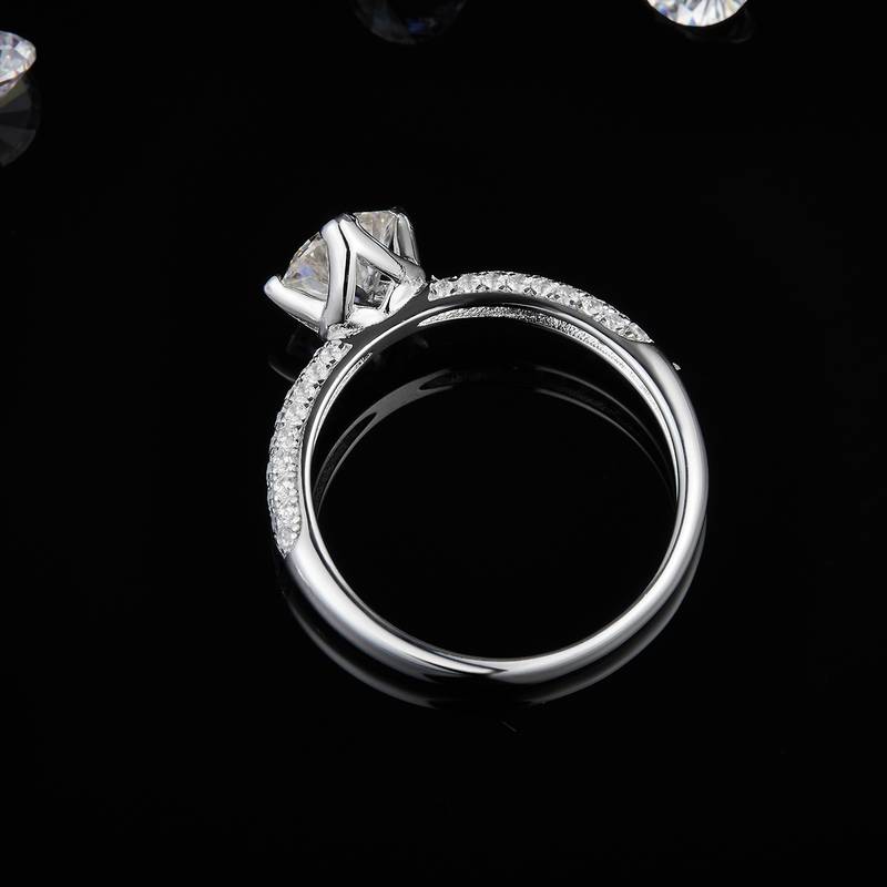 单头Women's RingS925银镀白金Women's Ring定制选款主石Moissanite1.0ct/副石高碳钻