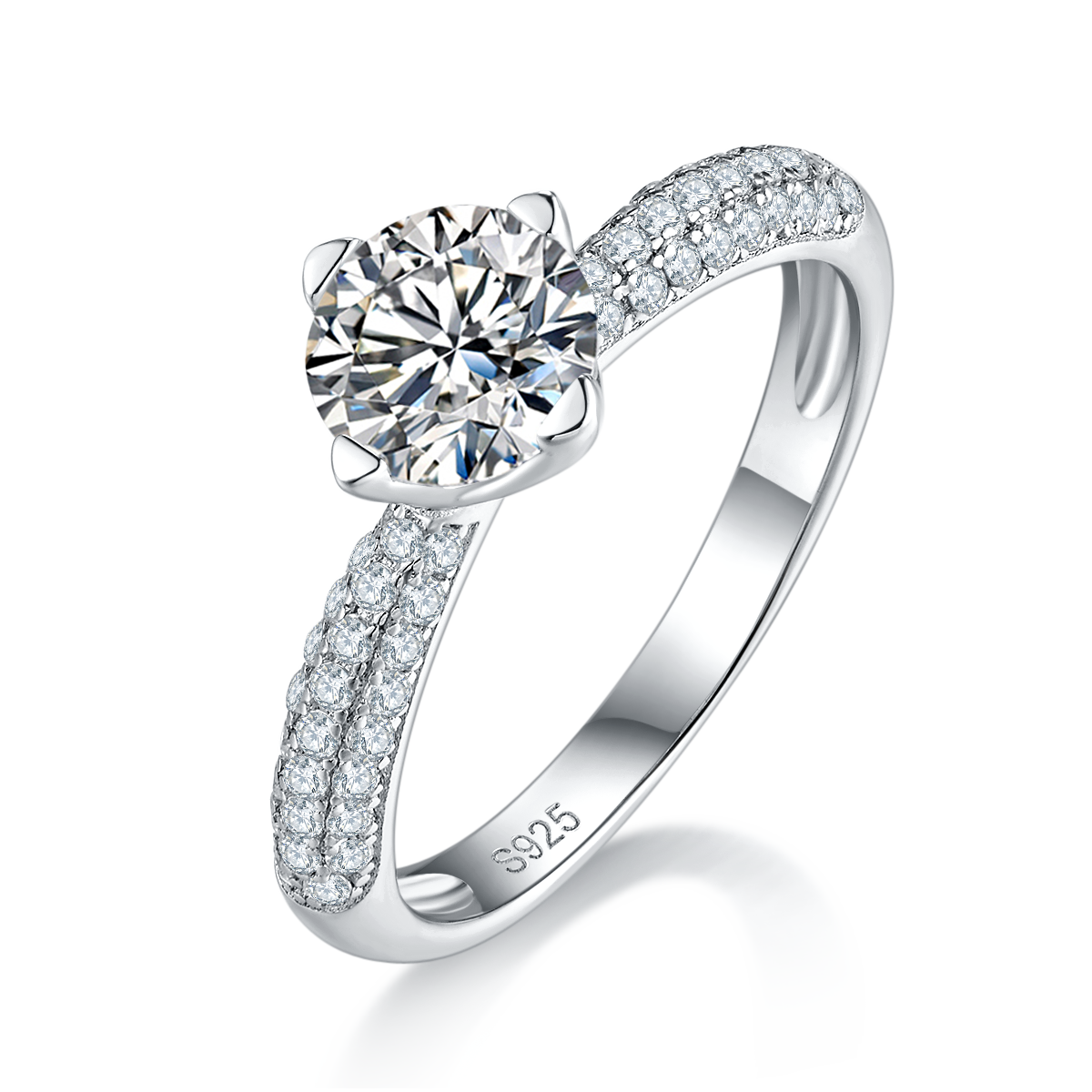 Single Head Women's Ring S925 Silver Plated Platinum Women's Ring Customized Selection Main Stone Moissanite Diamond 1.0ct/Secondary Stone High Carbon Diamond